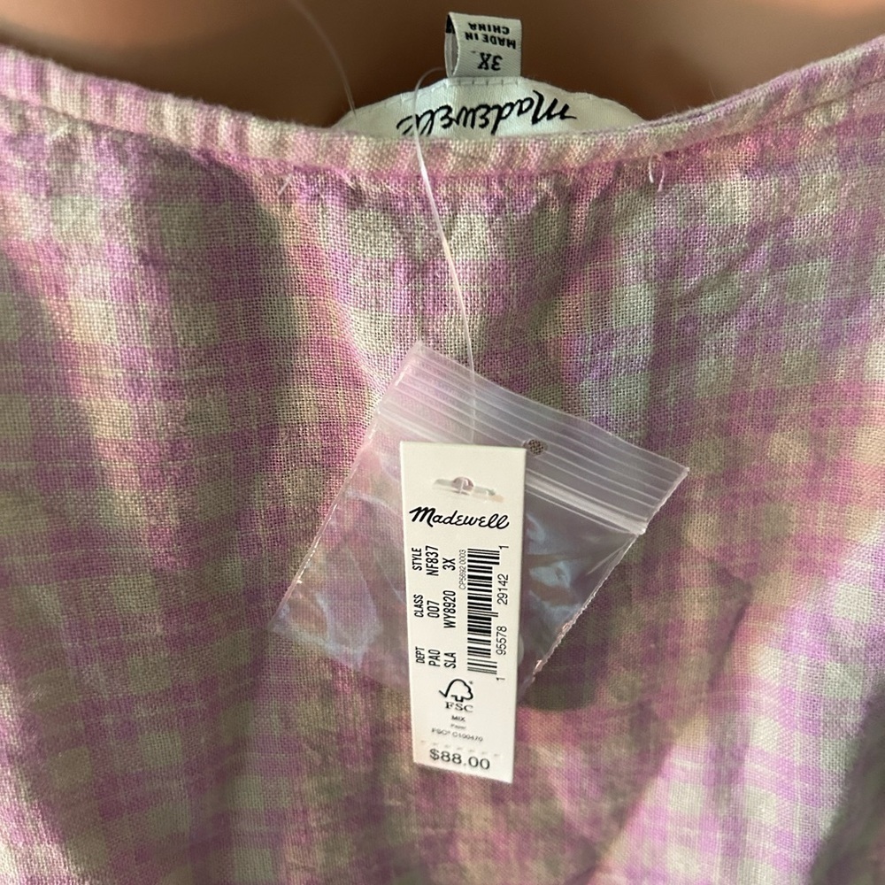 Madewell Plus Size 3X Linen Blend Puff Sleeve Button Wrap Top Sweet Lavender Pld - Picture 12 of 13